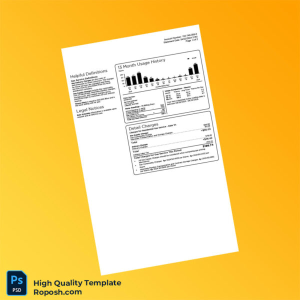 USA NIPSCO Editable Gas Bill Template in Word and PDF formats 2 page