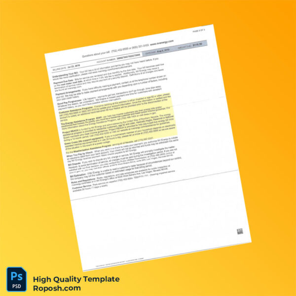USA NV Energy Editable Utility Bill Template in Word and PDF formats 4 page