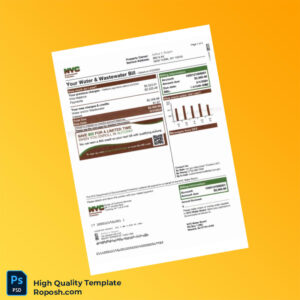 USA NYC Department of Environmental Protection Editable Water Bill Template in Word and PDF formats 2 page