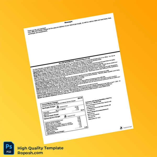 USA National Fuel Gas Distribution Corporation Editable Gas Bill Template in Word and PDF formats 2 page