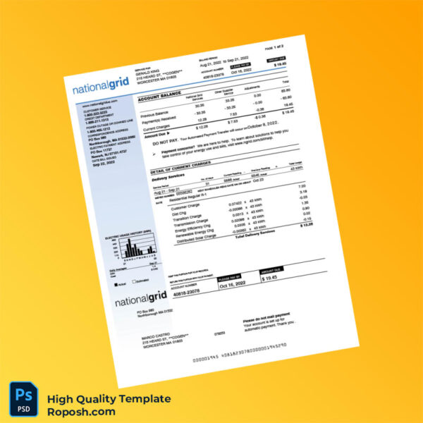 USA National Grid Editable Utility Bill Template in Word and PDF ...