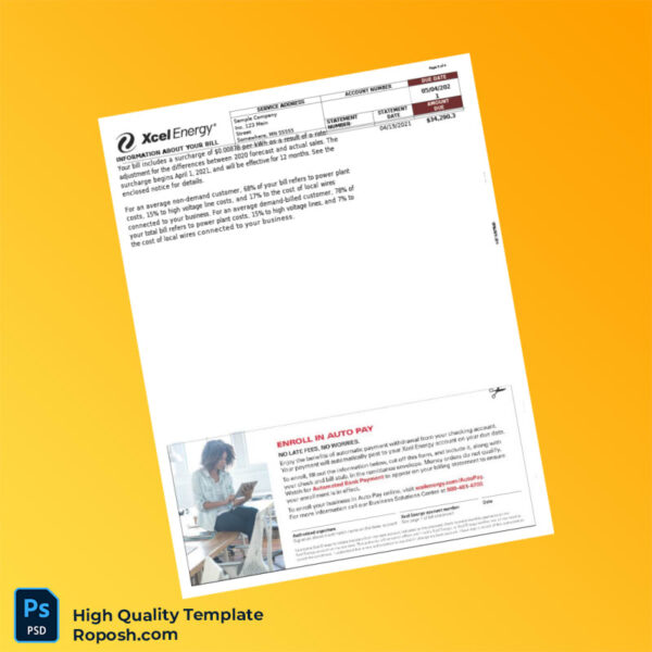 USA Northern States Power Company Editable Utility Bill Template in Word and PDF formats 4 page
