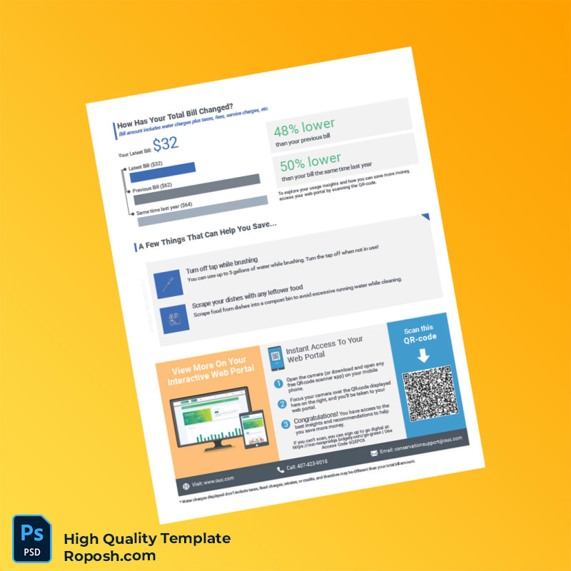 USA OUC Editable Water Bill Template in Word and PDF formats 2 page USA OUC Editable Water Bill Template in Word and PDF formats 2 page