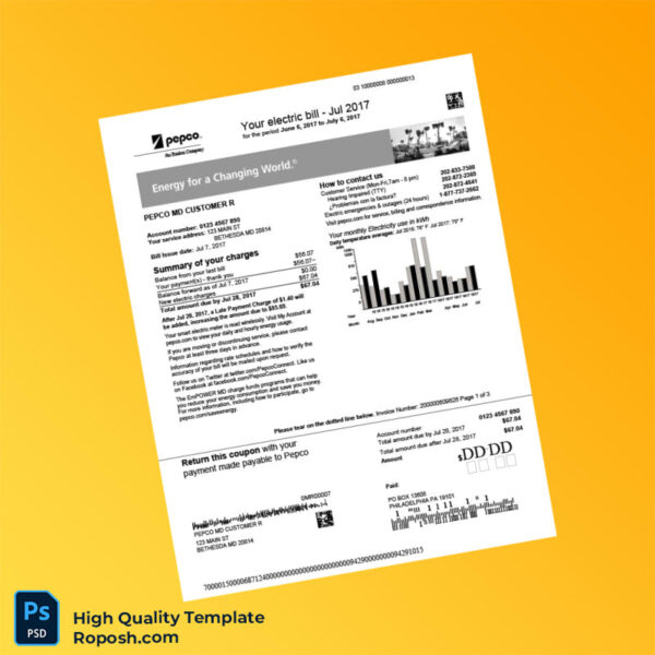USA PEPCO Editable Electricity Bill Template in Word and PDF formats 3 page