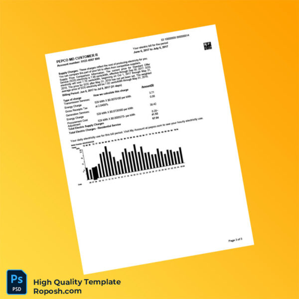 USA PEPCO Editable Electricity Bill Template in Word and PDF formats 3 page
