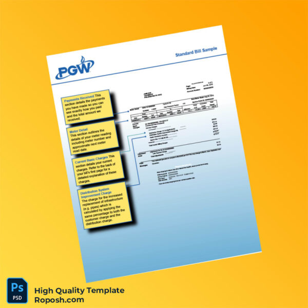 USA PGW Editable Gas Bill Template in Word and PDF formats 3 page