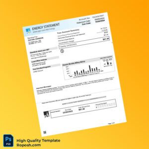 USA Pacific Gas And Electric Company Editable Energy Utility Bill Template in Word and PDF formats 3 page