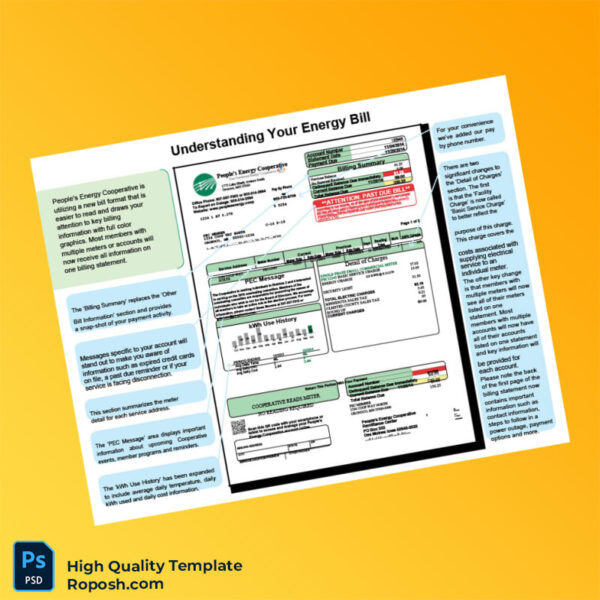 USA People s Energy Cooperative Editable Utility Bill Template in Word and PDF formats 3 page