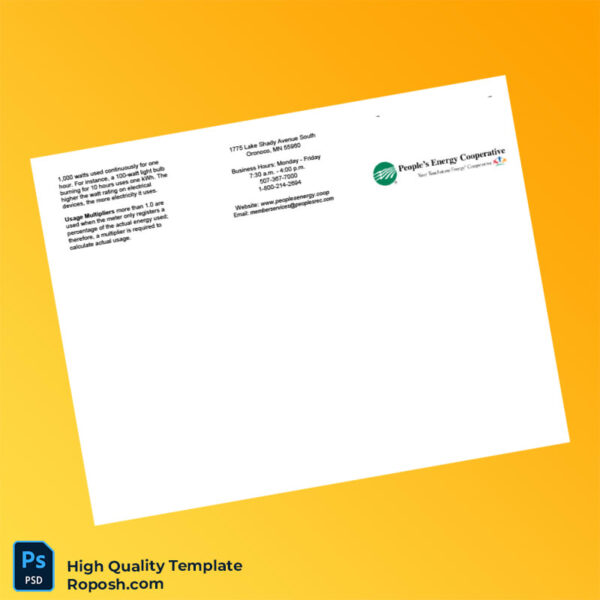 USA People s Energy Cooperative Editable Utility Bill Template in Word and PDF formats 3 page