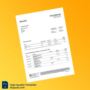 USA Revolut Account Statement Template in Word and PDF formats 3 page
