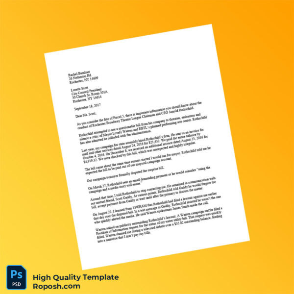 USA Rochester Broadway Theatre League Editable Letter Template in Word and PDF formats 2 page