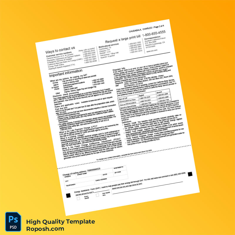 USA SCE Editable Utility Bill Template in Word and PDF formats 4 page USA SCE Editable Utility Bill Template in Word and PDF formats 4 page