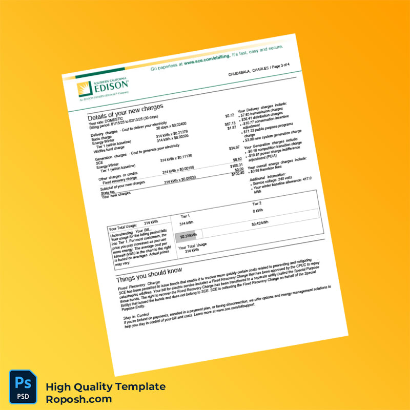 USA SCE Editable Utility Bill Template in Word and PDF formats 4 page USA SCE Editable Utility Bill Template in Word and PDF formats 4 page