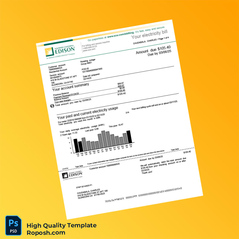 USA SCE Editable Utility Bill Template in Word and PDF formats 4 page USA SCE Editable Utility Bill Template in Word and PDF formats 4 page
