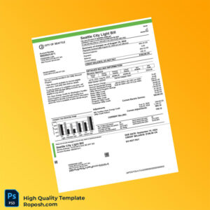 USA Seattle City Light Editable Electricity Bill Template in Word and PDF formats 2 page