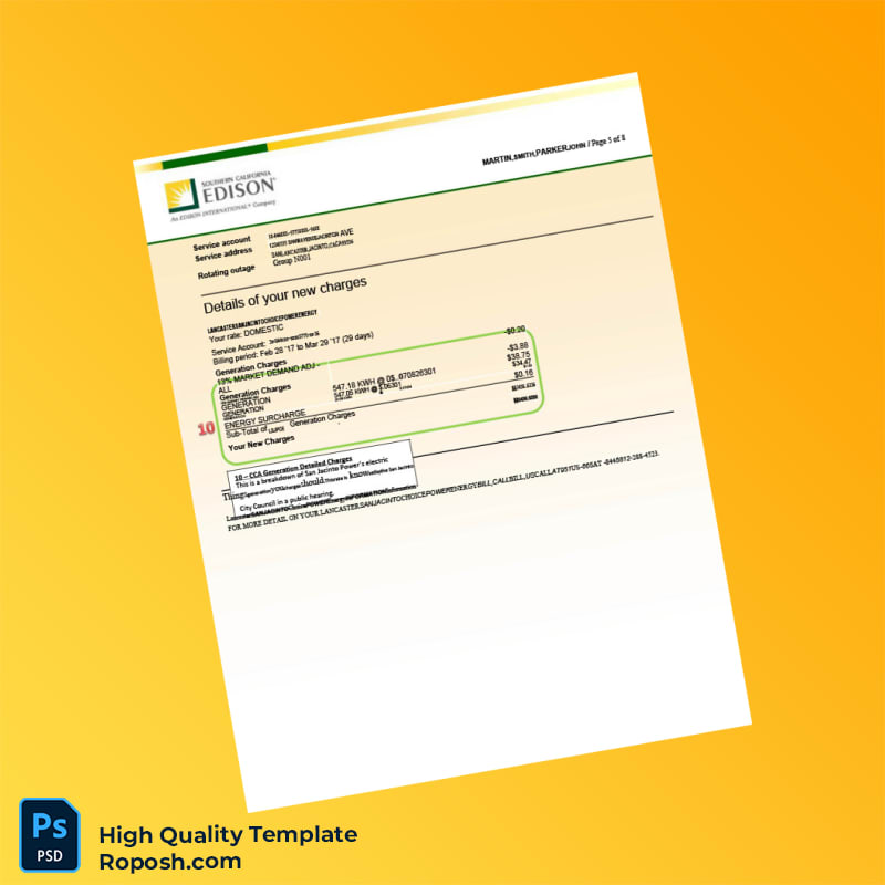 USA Southern California Edison Editable Electricity Bill Template in Word and PDF formats 8 page USA Southern California Edison Editable Electricity Bill Template in Word and PDF formats 8 page