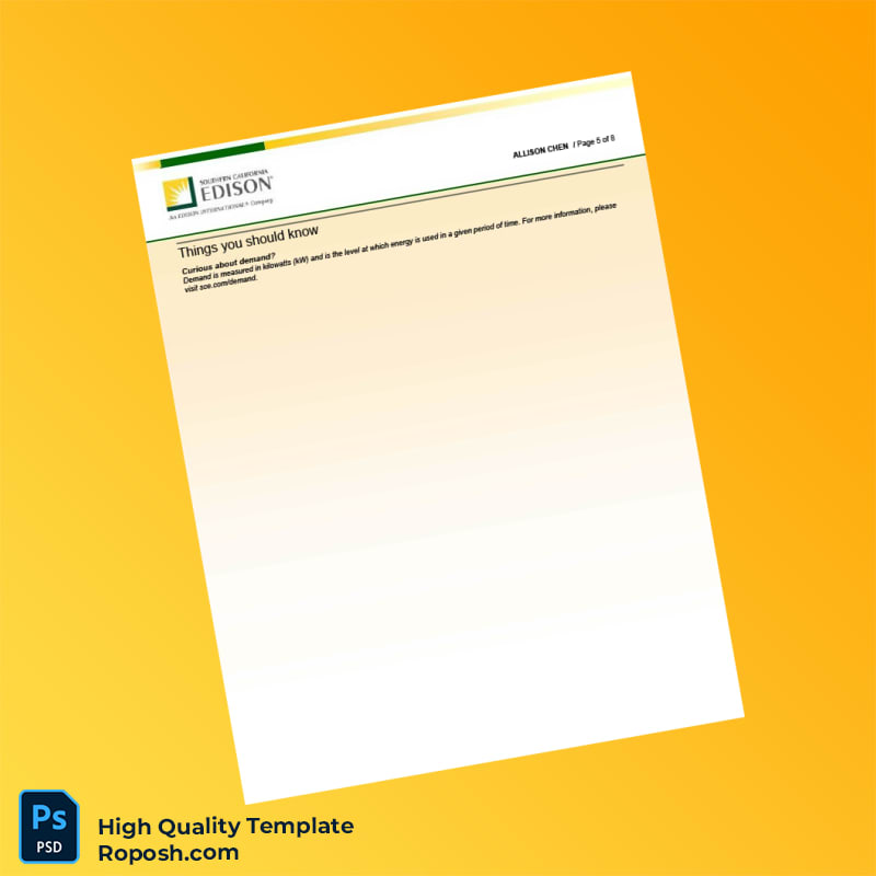 USA Southern California Edison Editable Electricity Bill Template in Word and PDF formats 8 page USA Southern California Edison Editable Electricity Bill Template in Word and PDF formats 8 page