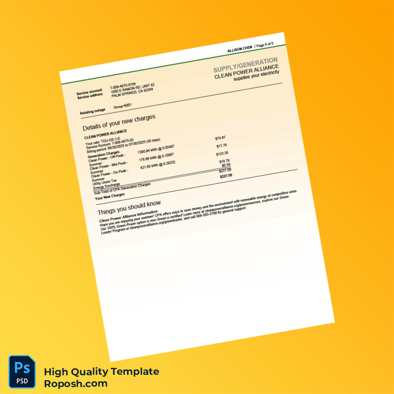 USA Southern California Edison Editable Electricity Bill Template in Word and PDF formats 8 page USA Southern California Edison Editable Electricity Bill Template in Word and PDF formats 8 page