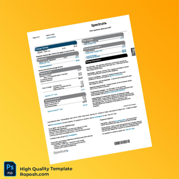 USA Spectrum Editable Billing Statement Template in Word and PDF formats 4 page