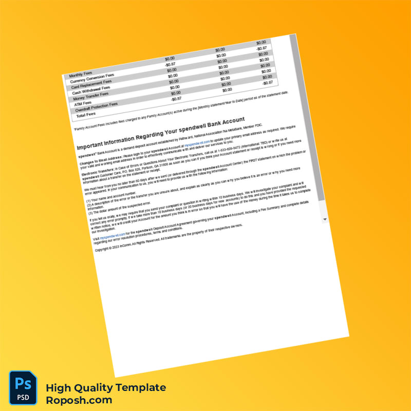 USA Spendwell Bank Statement Template in Word and PDF formats 2 page USA Spendwell Bank Statement Template in Word and PDF formats 2 page