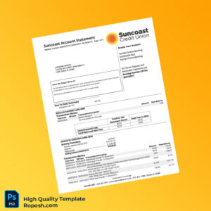 USA Suncoast Credit Union Account Statement Template in Word and PDF formats 4 page