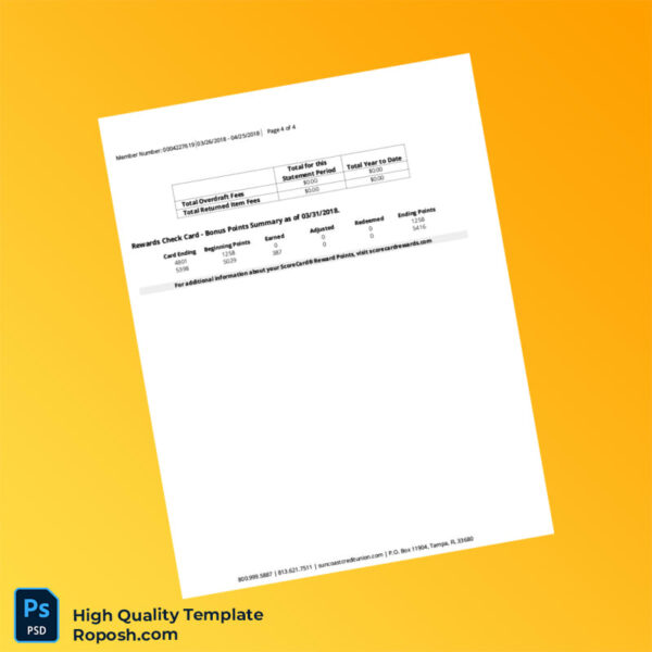 USA Suncoast Credit Union Account Statement Template in Word and PDF formats 4 page