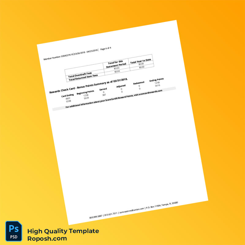 USA Suncoast Credit Union Account Statement Template in Word and PDF formats 4 page USA Suncoast Credit Union Account Statement Template in Word and PDF formats 4 page