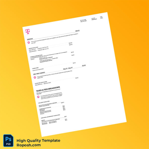 USA T Mobile Us Editable Summary Bill Template in Word and PDF formats 6 page