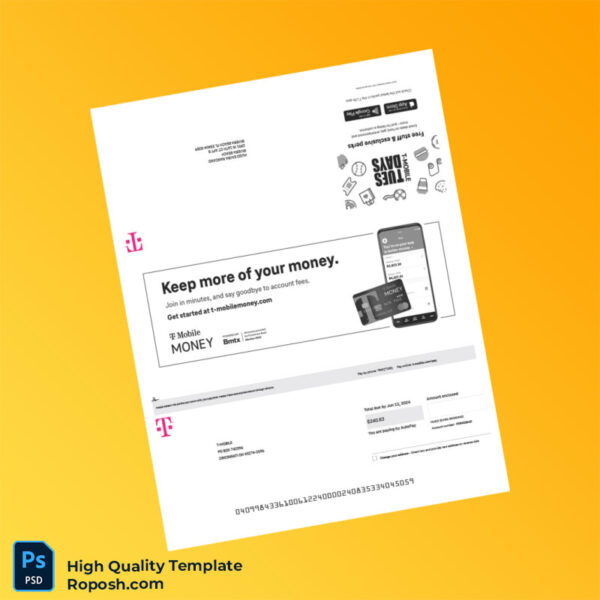 USA T Mobile Us Editable Summary Bill Template in Word and PDF formats 6 page