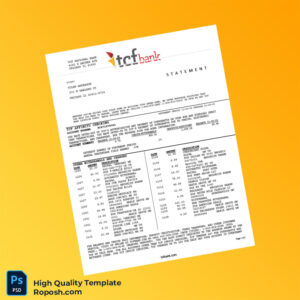 USA TCF National Bank Statement Template in Word and PDF formats 2 page