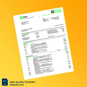 USA TD Bank Credit Card Statement Template in Word and PDF formats 3 page