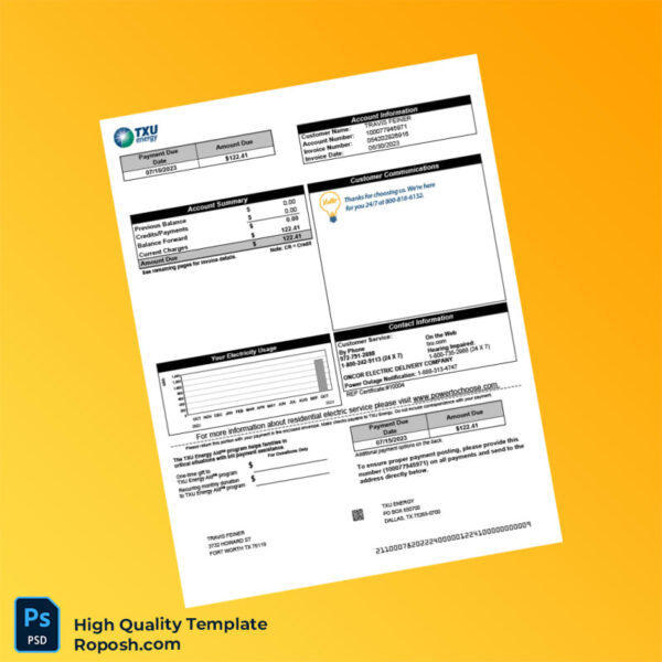 USA TXU Energy Editable Electricity Bill Template in Word and PDF formats 4 page