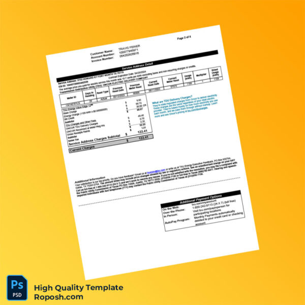 USA TXU Energy Editable Electricity Bill Template in Word and PDF formats 4 page