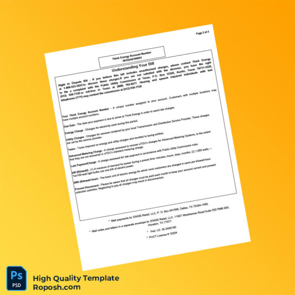 USA ThinkEnergy Editable Electricity Bill Template in Word and PDF formats 2 page