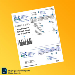USA Toho Water Authority Editable Water Bill Template in Word and PDF formats 2 page