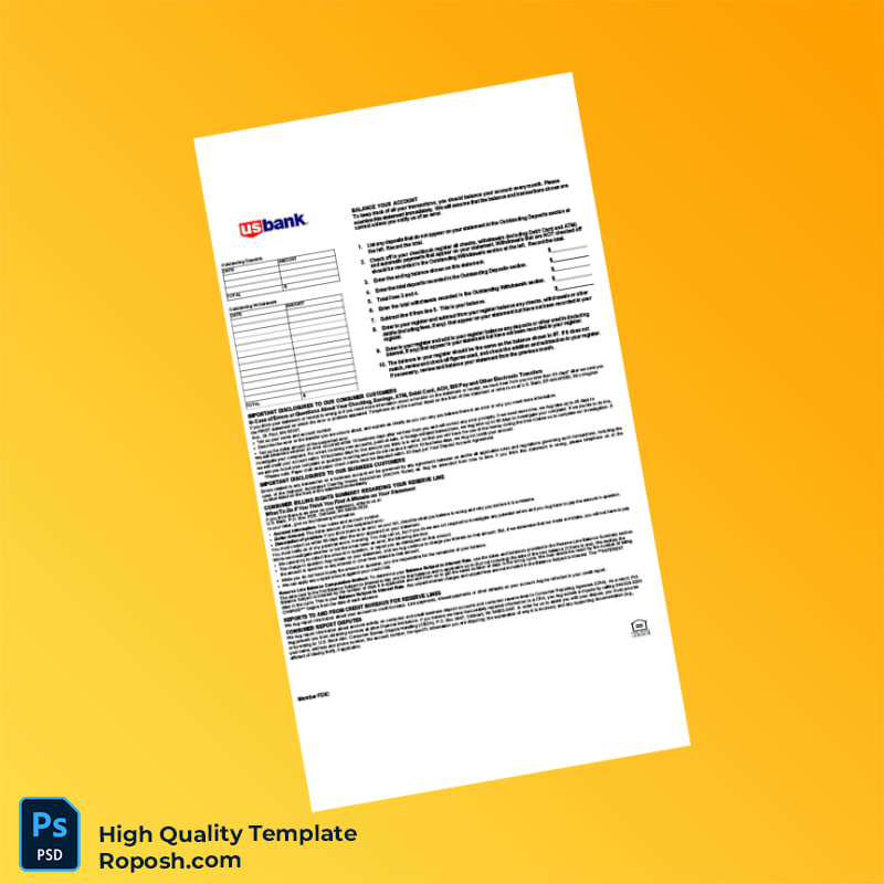 USA U S Bank Checking Account Statement Template in Word and PDF formats 4 page USA U S Bank Checking Account Statement Template in Word and PDF formats 4 page