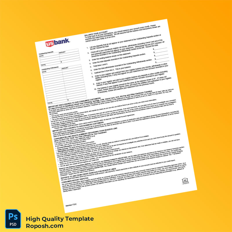 USA US Bank Account Statement Template in Word and PDF formats 7 page USA US Bank Account Statement Template in Word and PDF formats 7 page