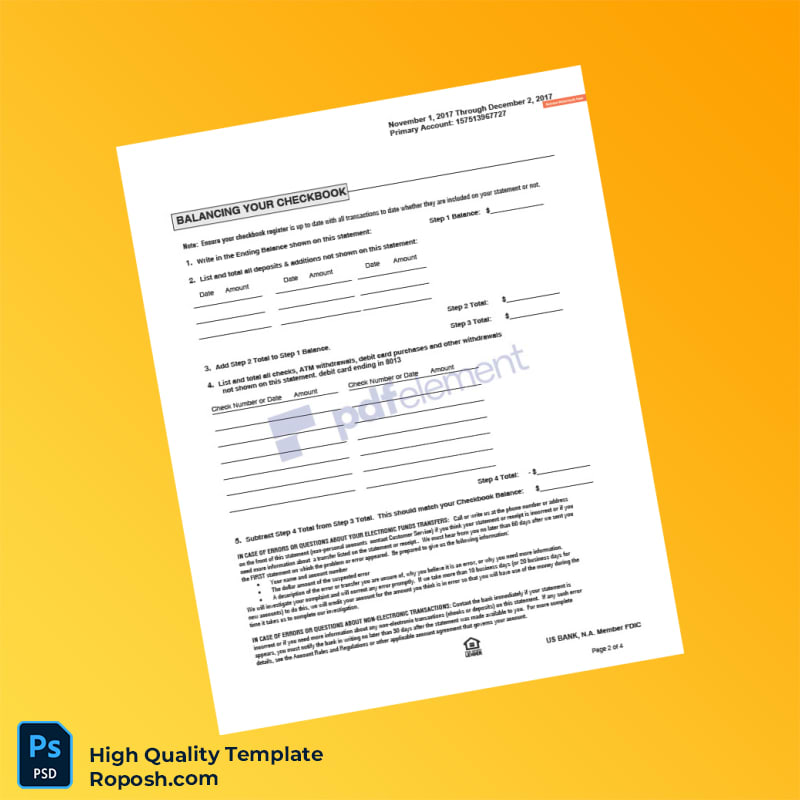 USA US Bank Bank Statement Template in Word and PDF formats 4 page USA US Bank Bank Statement Template in Word and PDF formats 4 page