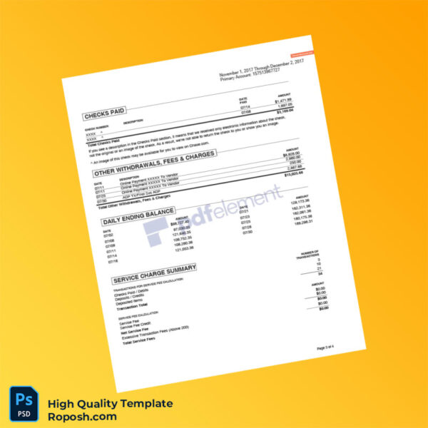 USA US Bank Bank Statement Template in Word and PDF formats 4 page