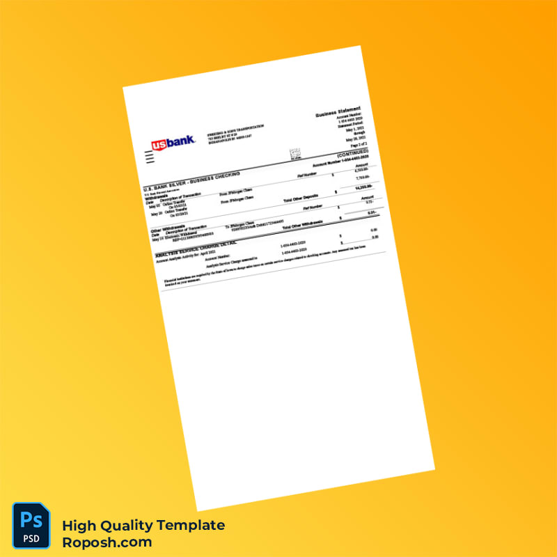 USA US Bank Business Statement Template in Word and PDF formats 4 page USA US Bank Business Statement Template in Word and PDF formats 4 page