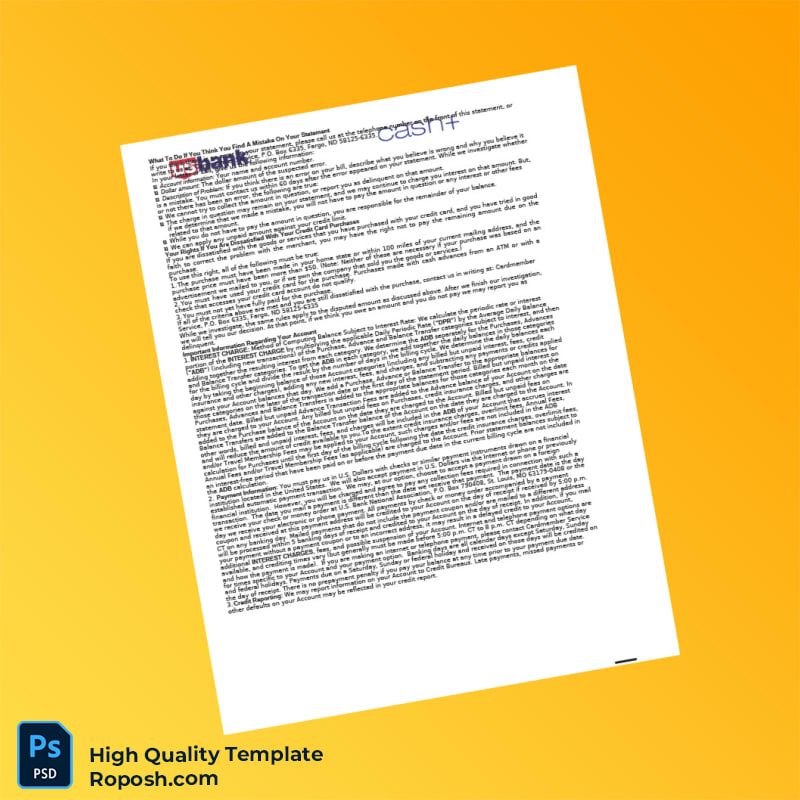 USA US Bank Credit Card Statement Template in Word and PDF formats 7 page USA US Bank Credit Card Statement Template in Word and PDF formats 7 page