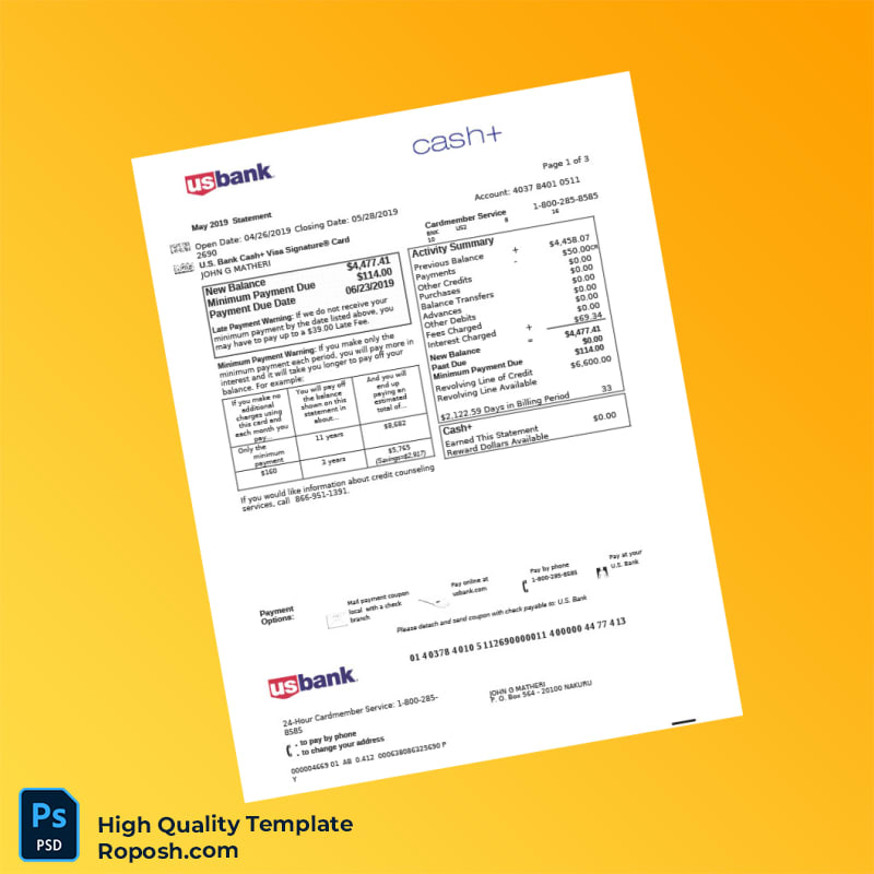 USA US Bank Credit Card Statement Template in Word and PDF formats 7 page USA US Bank Credit Card Statement Template in Word and PDF formats 7 page
