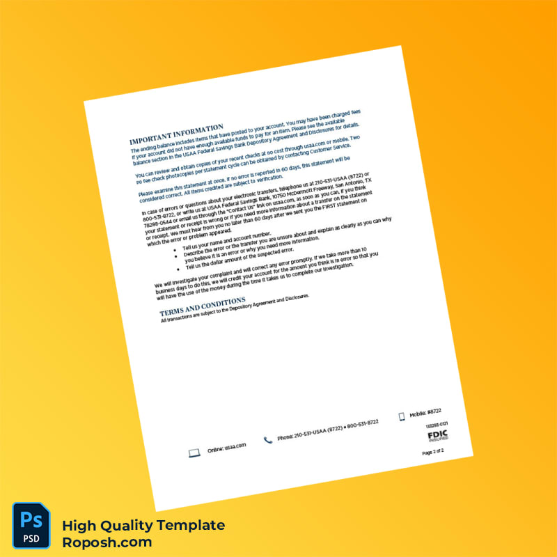 USA USAA Bank Statement Template in Word and PDF formats 2 page USA USAA Bank Statement Template in Word and PDF formats 2 page