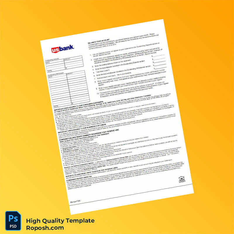 USA USBank Business Statement Template in Word and PDF formats 5 page USA USBank Business Statement Template in Word and PDF formats 5 page