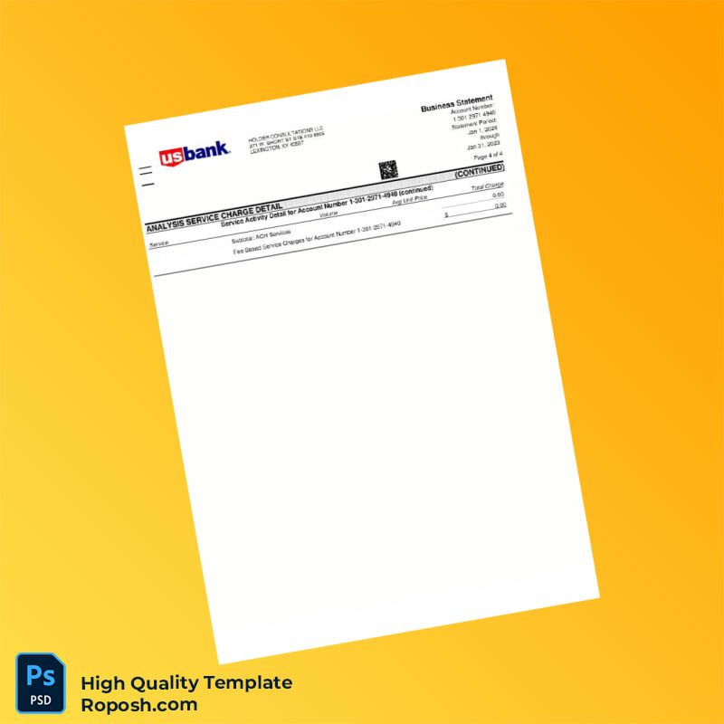 USA USBank Business Statement Template in Word and PDF formats 5 page USA USBank Business Statement Template in Word and PDF formats 5 page