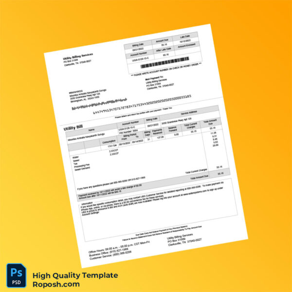 USA Utility Billing Services Editable Utility Bill Template in Word and PDF formats