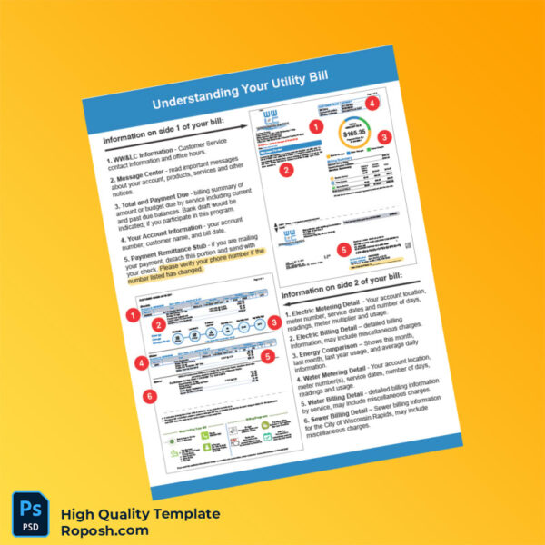 USA Wisconsin Rapids Editable Utility Bill Template in Word and PDF formats