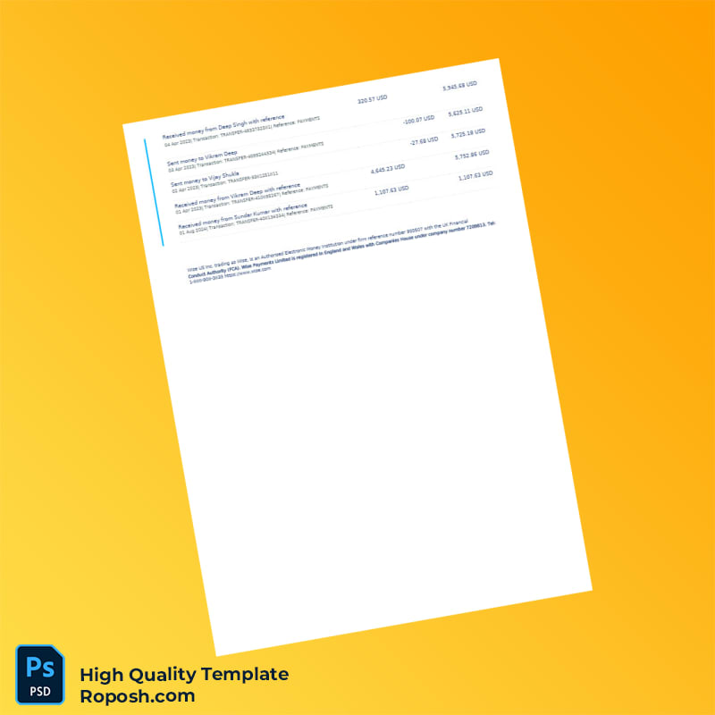 USA Wise Bank Statement Template in Word and PDF formats 2 page USA Wise Bank Statement Template in Word and PDF formats 2 page