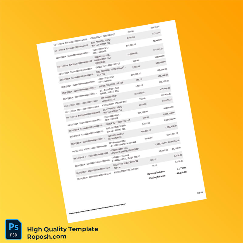Uganda Absa Bank Statement Template in Word and PDF formats 3 page Uganda Absa Bank Statement Template in Word and PDF formats 3 page