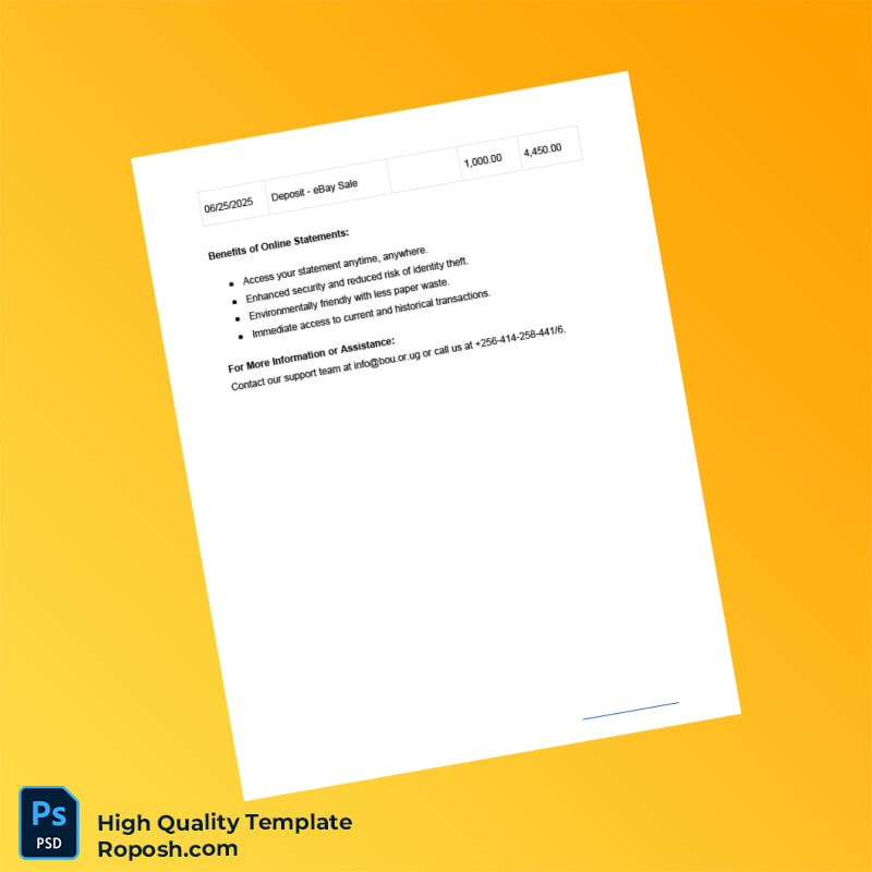 Uganda Bank Of Uganda Bank Statement Template in Word and PDF formats 2 page Uganda Bank Of Uganda Bank Statement Template in Word and PDF formats 2 page